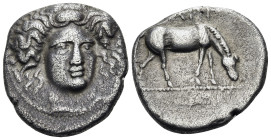 THESSALY. Larissa. Early-mid 4th century BC. Drachm (Silver, 20.5 mm, 5.94 g, 4 h). Head of the nymph Larissa facing slightly right, wearing an ampyx....