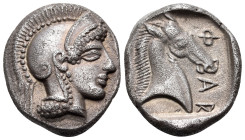 THESSALY. Pharsalos. Circa 440-425 BC. Hemidrachm (Silver, 16 mm, 2.90 g, 12 h). Head of Athena to right, wearing crested Attic helmet. Rev. Φ-ΑR Head...