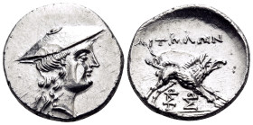 AITOLIA, Aitolian League. Circa 205-150 BC. Triobol (Silver, 16 mm, 2.49 g, 11 h), circa 170-160. Head of Aetolia to right, wearing kausia. Rev. AITΩΛ...