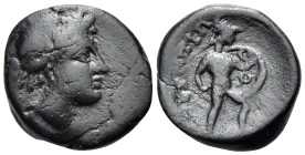 LOKRIS. Lokris Opuntii. 2nd century BC. (Bronze, 15.5 mm, 3.79 g, 9 h). Head of Demeter to right. Rev. ΟΠΟΥΝ-ΤΙΩΝ Ajax advancing to right with a shiel...