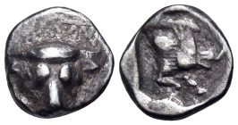 PHOKIS, Federal Coinage. Circa 449-447 BC. Obol (Silver, 10 mm, 1.01 g, 5 h). Bull's head facing. Rev. Forepart of a boar to right within incuse squar...