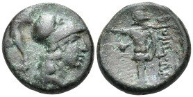 BOEOTIA, Federal Coinage. Circa 287-244 BC. (Bronze, 19 mm, 6.62 g, 11 h). Head of Athena to right, wearing a Corinthian helmet. Rev. ΒΟΙΩΤΩΝ Trophy t...