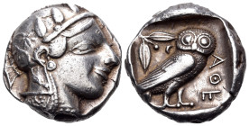 ATTICA. Athens. Circa 455-449 BC. Tetradrachm (Silver, 24 mm, 17.12 g, 7 h). Head of Athena to right, wearing crested Attic helmet adorned with three ...