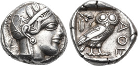 ATTICA. Athens. Circa 449-404 BC (Æ - Kroll 48-49 . Tetradrachm (Silver, 22 mm, 17.14 g, 9 h). Head of Athena to right, wearing crested Attic helmet a...