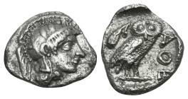 ATTICA. Athens. Circa 454-404 BC. Obol (Silver, 10 mm, 0.66 g, 10 h). Head of Athena to right, wearing crested Attic helmet ornamented with three oliv...