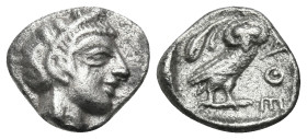 ATTICA. Athens. Circa 454-404 BC. Obol (Silver, 9 mm, 0.66 g, 6 h). Head of Athena to right, wearing crested Attic helmet ornamented with three olive ...