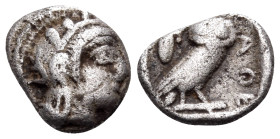 ATTICA. Athens. Circa 454-404 BC. Obol (Silver, 9 mm, 0.64 g, 5 h). Head of Athena to right, with frontal eye, wearing crested Attic helmet ornamented...