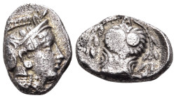 ATTICA. Athens. Circa 393-355 BC. Hemidrachm (Silver, 14 mm, 2.00 g, 9 h). Head of Athena to right, wearing crested Attic helmet. Rev. Α / [Ε-Θ] Owl s...