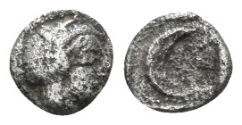 ATTICA. Athens. Circa 393-355 BC. Tetartemorion (Silver, 4.5 mm, 0.11 g, 3 h). Head of Athena to right, wearing crested Attic helmet. Rev. [ΑΘΕ] cresc...