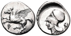 CORINTHIA. Corinth. Circa 400-375 BC. Stater (Silver, 22 mm, 8.53 g, 9 h). Ϙ Pegasos with straight wings flying left. Rev. Helmeted head of Athena to ...
