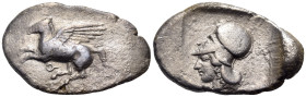 CORINTHIA. Corinth. Circa 400-375 BC. Stater (Silver, 28.5 mm, 8.25 g, 6 h). Ϙ Pegasos with straight wing flying left. Rev. Head of Athena to left, we...