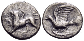 SIKYONIA. Sikyon. Circa 330/20-280 BC. Hemidrachm (Silver, 16 mm, 2.39 g, 4 h). ΣI Chimaera, with right forepaw raised high, moving left. Rev. Dove fl...