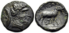 ARKADIA. Pheneos. Circa 360-350 BC. Dichalkon (Bronze, 17.5 mm, 3.56 g, 11 h). Bust of youthful Hermes to right, with his cloak tied around his neck, ...