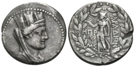 PHOENICIA. Arados. Circa 138/7-44/3 BC. Tetradrachm (Silver, 27 mm, 14.77 g, 12 h), Dated ΗΠΡ (188) = 72-71 BC. Turreted, veiled and draped bust of Ty...