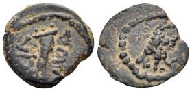 JUDAEA, Herodians. Herod I (the Great), 40-4 BC. Half Prutah (Bronze, 13 mm, 1.11 g, 7 h), Jerusalem. Eagle standing to right. Rev. ΒΑCIΛ HPⲰΔ Cornuco...