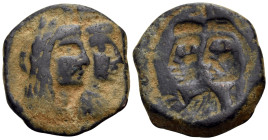 NABATAEA. Aretas IV, with Shaqilat, 9 BC-AD 40. (Bronze, 19 mm, 4.31 g), Petra, AD 17/18-39/40. Jugate busts to right of Aretas IV, laureate, draped a...