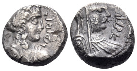 NABATAEA. Rabbell II, with Shaqilat, AD 70-106. Drachm (Silver, 13 mm, 2.97 g, 12 h), Petra, 70/1-75/6. 'Rabbel, king[of the Nabataeans, date]' (in Na...