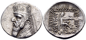 KINGS OF PARTHIA. Mithradates II, 121-91 BC. Drachm (Silver, 20.5 mm, 4.21 g, 12 h), Rhagae, c. 96/5-93/2 BC. Draped bust of Mithridates II to left, w...