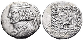 KINGS OF PARTHIA. Orodes II, 57-38 BC. Tetradrachm (Silver, 30.5 mm, 14.54 g, 12 h), Seleukeia on the Tigris. Diademed and draped bust of Orodes II to...