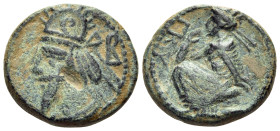 KINGS OF PARTHIA. Vologases III, 105-147. Dichalkon (Bronze, 19 mm, 6.74 g, 12 h), Seleukeia on the Tigris, SE 423 . Bust of Vologases III to left, we...