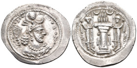 SASANIAN KINGS. Yazdgard I, 399-420. Drachm (Silver, 27 mm, 4.27 g, 3 h), WH (Veh-Andikok-Shabuhr). Bust of Yazdgard I to right, wearing crown ornamen...