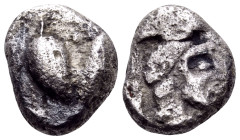 KYRENAIKA. Kyrene. Circa 500-480 BC. Hemidrachm (Silver, 10 mm, 1.41 g, 12 h). Silphium fruit. Rev. Head of Zeus Ammon to right, with ram's horn; all ...