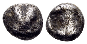 KYRENAIKA. Kyrene. Circa 500-480 BC. Hemiobol (Silver, 5.5 mm, 0.28 g). Silphium fruit. Rev. Quadripartite incuse square. BMC 9. SNG Copenhagen -. Rar...