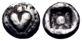 KYRENAIKA. Kyrene. Circa 500-480 BC. Hemiobol (Silver, 6 mm, 0.37 g). Silphium fruit. Rev. Sea turtle within incuse square. Nomos, obolos 34, 2024, 54...