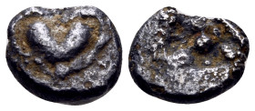 KYRENAIKA. Kyrene. Circa 500-480 BC. Hemiobol (Silver, 7 mm, 0.33 g). Silphium fruit. Rev. Three lotus buds with a central pellet; all within an incus...