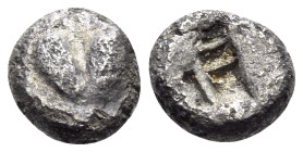KYRENAIKA. Kyrene. Circa 500-480 BC. Hemiobol (Silver, 6 mm, 0.34 g, 11 h). Silphium fruit. Rev. Incuse square divided into six compartments. Cf. BMC ...