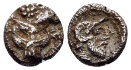 KYRENAICA. Kyrene. Circa 480-435 BC. Hemiobol (Silver, 6.5 mm, 0.31 g, 6 h). Silphium plant with two pairs of leaves and flower at top. Rev. Bearded h...