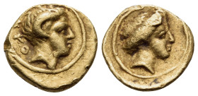 KYRENAIKA. Kyrene. Circa 331-322 BC. Obol (Gold, 8 mm, 0.86 g, 5 h), struck under the magistrate Kyth... KYΘ Bare head of Apollo Karneios to right, wi...
