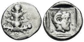 KYRENAIKA. Kyrene as a member of the Kyrenaica Pentapolis . Circa 450 BC. Drachm (Silver, 16 mm, 3.19 g, 9 h), Asiatic standard. Π-E-N Silphium plant ...