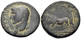 LYCAONIA. Lystra. Augustus, 27 BC-AD 14. (Bronze, 25 mm, 12.98 g, 12 h). IMPE AVGVSTI Laureate head of Augustus to left. Rev. COL IVL FEL GEM LVSTRA C...