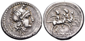 Anonymous, Circa 194-190 BC. Quinarius (Silver, 16 mm, 2.19 g, 2 h), Luceria. Head of Roma to right, wearing winged Phrygian helmet; behind, V (mark o...