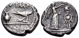 The Triumvirs. Mark Antony, late summer-autumn 43 BC. Quinarius (Silver, 12 mm, 1.74 g, 2 h), Military mint traveling with Mark Antony and Lepidus in ...