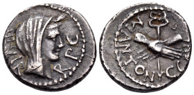 The Triumvirs. Mark Antony and Octavian, 39 BC. Quinarius (Silver, 14 mm, 1.93 g, 6 h), Military mint traveling with Octavian in Gaul. III·VIR· - R·P·...