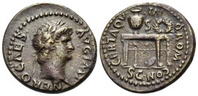 Nero, 54-68 AD. Semis (Bronze, 18 mm, 3.74 g, 6 h), Rome, c. 64. NERO CAES AVG IMP Laureate head of Nero to right. Rev. CERTA QV-IN-Q ROM CON / S - C ...