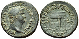 Nero, 54-68 AD. As (Bronze, 28 mm, 11.05 g, 6 h), Rome, c. 65. NERO CAESAR AVG GERM IMP Laureate head of Nero to right. Rev. PACE P R VBIQ PARTA IANVM...