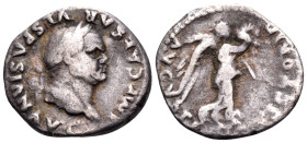 Vespasian, 69-79. Quinarius (Silver, 15 mm, 1.56 g, 5 h), Rome, 75. IMP CAESAR VESPASIAN AVG Laureate head of Vespasian to right. Rev. VICTORIA AVGVST...