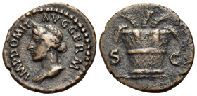 Domitian, AD 81-96. Quadrans (Bronze, 17 mm, 2.05 g, 6 h), Rome, 85. IMP DOMIT AVG GERM COS XI Draped bust of Ceres to left, wearing wreath of corn-ea...