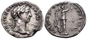 Trajan, 98-117. Quinarius (Silver, 15 mm, 1.55 g, 7 h), Rome, 107-111. IMP TRAIANO AVG GER DAC P M TR P Laureate bust of Trajan to right, with slight ...