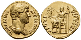 Hadrian, 117-138. Aureus (Gold, 20 mm, 7.23 g, 6 h), Rome, 136. HADRIANVS AVG COS III P P Bare and draped bust of Hadrian to right. Rev. IOVI VICTOR Z...