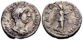 Hadrian, 117-138. Quinarius (Silver, 14.5 mm, 1.33 g, 7 h), Rome, 120-121. IMP CAESAR TRAIAN HADRIANVS AVG Laureate and draped bust of Hadrian to righ...