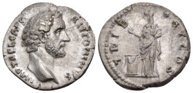Antoninus Pius, as Caesar, 138. Denarius (Silver, 18 mm, 3.05 g, 6 h), Rome, 25 February-1 July 138. IMP T AEL CAES ANTONINVS Bare head of Antoninus P...