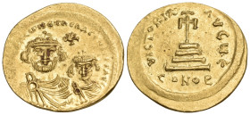 Heraclius, with Heraclius Constantine, 610-641. Solidus (Gold, 21.00 mm, 4.43 g, 6 h), Constantinople, 5th officina (E), c. 616-625. dd NN hERACLIUS E...