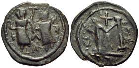 Persian occupation of Syria. Heraclius & Constantine, AD 610 - 630. 40 Nummia or Follis (Bronze, 26 mm, 8.56 g, 5 h), Barbarous imitation. Two crude f...