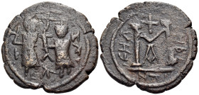 Persian occupation of Syria. Heraclius & Constantine, AD 610 - 630. Follis of 40 Nummi (Bronze, 27 mm, 8.76 g, 12 h), Barbarous imitation. Two crude f...