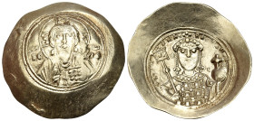 Michael VII Ducas, 1071-1078. Histamenon (Electrum, 29 mm, 4.34 g, 6 h), Constantinople. IC-XC Bust of Christ Pantocrator facing, with cross nimbus, h...