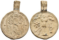 BYZANTINE. Church of Saint Simeon Stylites, circa 10th century or later. Eulogia (Lead, 30 mm, 3.44 g, 12 h), Pilgrim's blessing of St. Symeon the Sty...